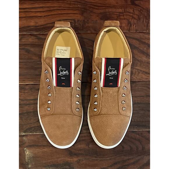 $1,195 NIB Christian Louboutin Pik Boat Brown Suede Spike Slip On Sneakers 9(42) main image 7